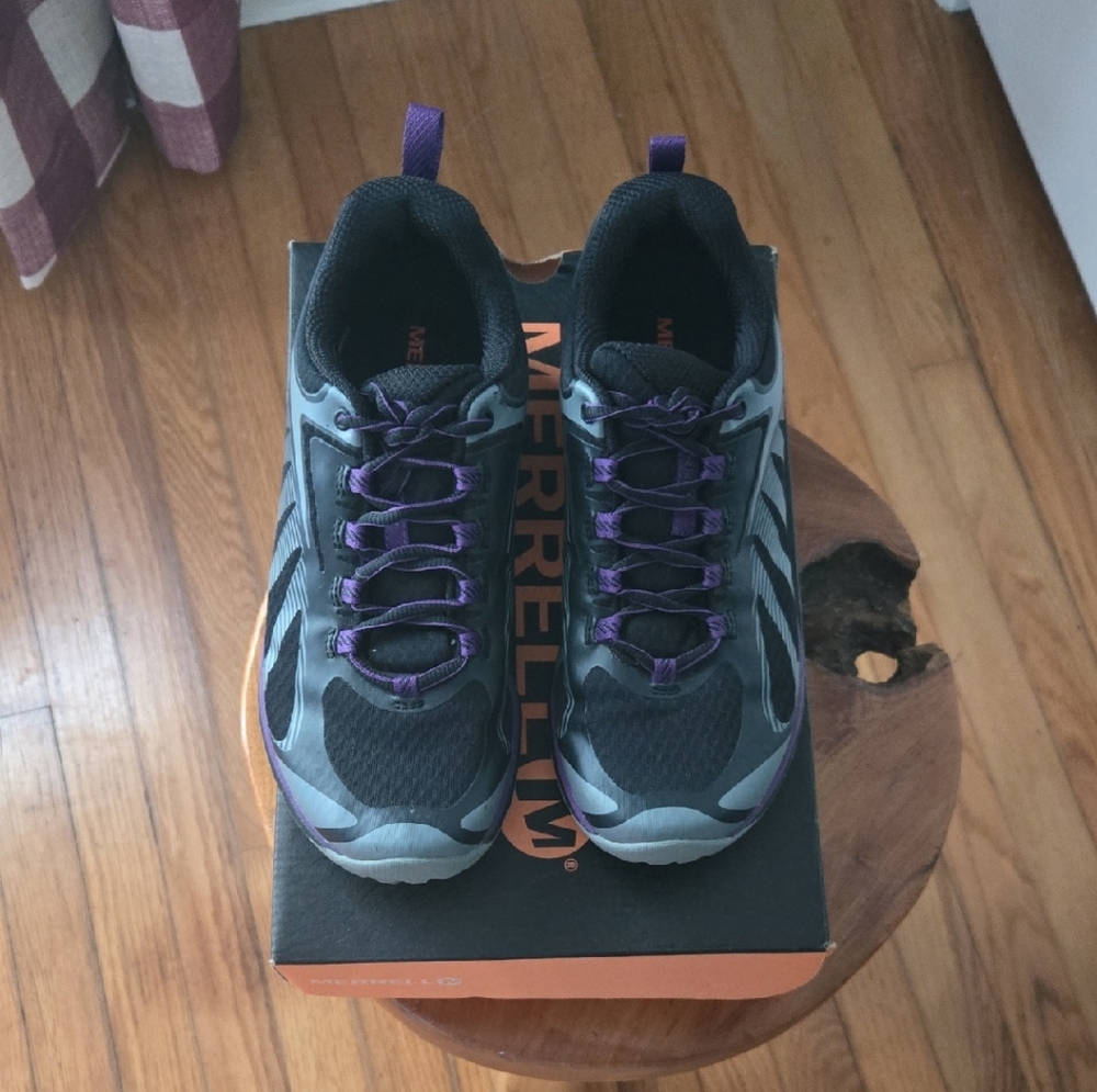 Merrell Black and Gray Hiking Shoes with Purple Highlights